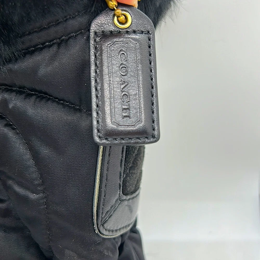 Coach Authentic Black Quilted Shoulder Bag with Rabbit Fur Trim - Picture 4 of 5